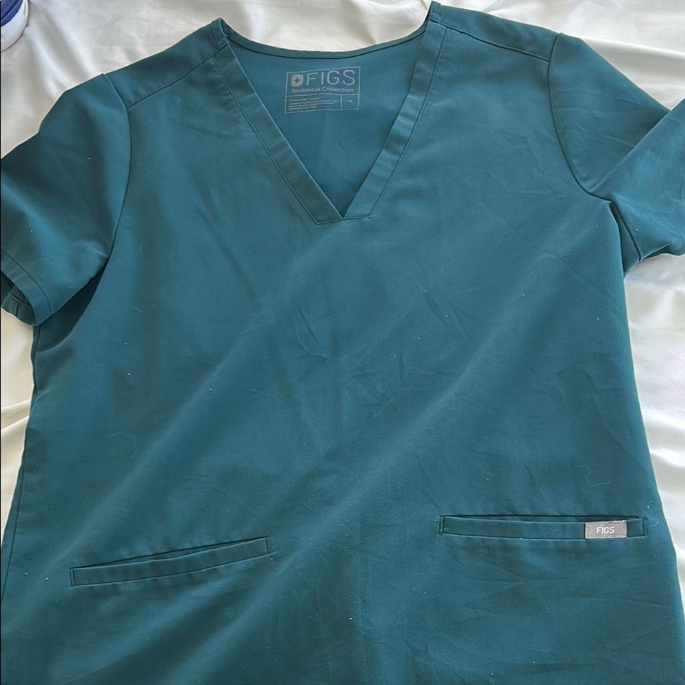 Figs Teal Scrub Top and Bottoms